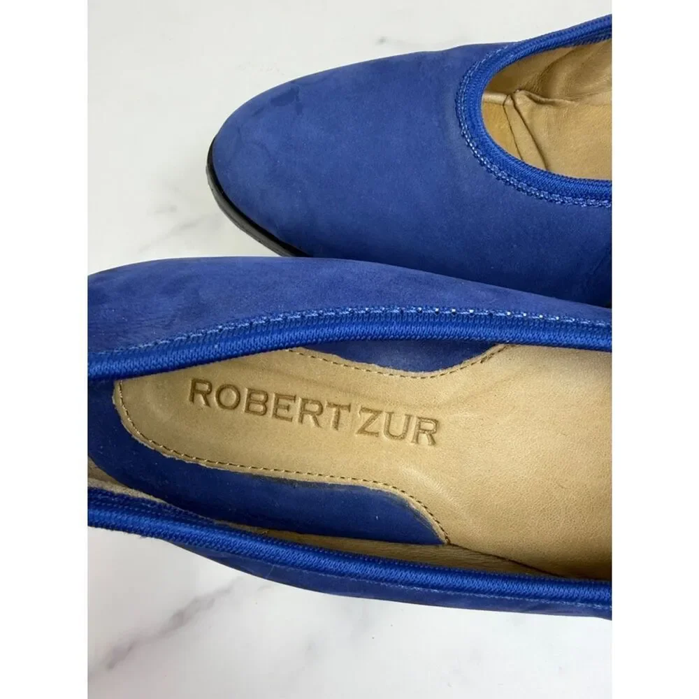 Robert Zur Blue Nubuck Wedge Shoes Slip On Comfort Flats Size 8.5-9